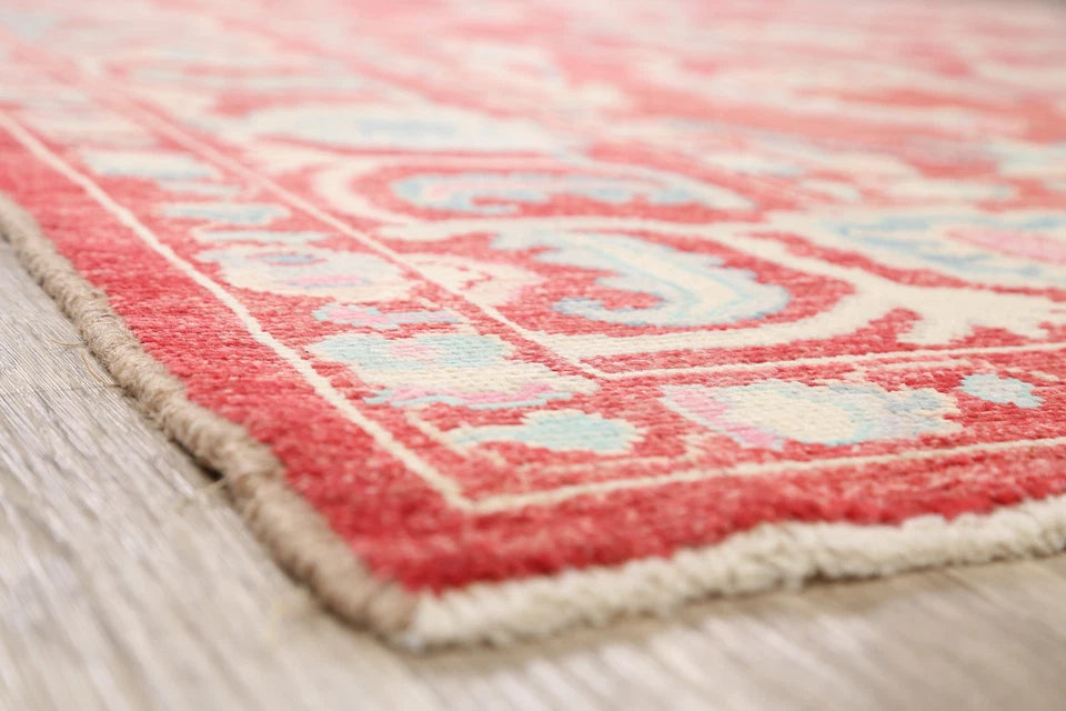 Hand Knotted Oushak Bold Crimson Red and Ivory 8x10 All-Over Large Floral Vine Scroll Antique Wool Area Rug