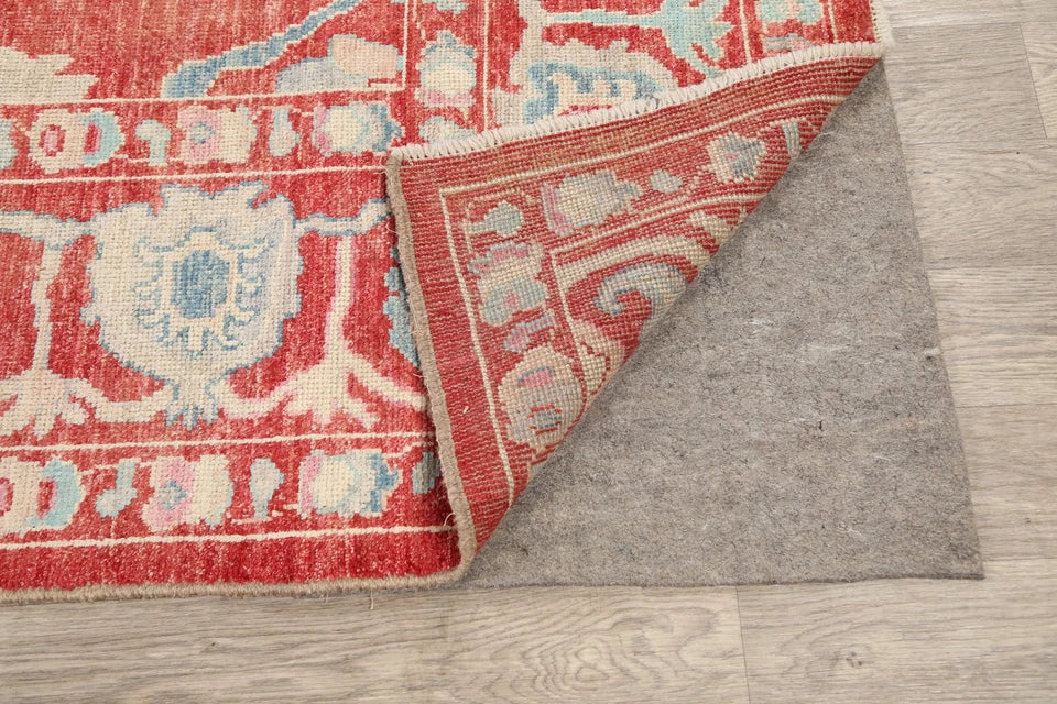 Hand Knotted Oushak Bold Crimson Red and Ivory 8x10 All-Over Large Floral Vine Scroll Antique Wool Area Rug