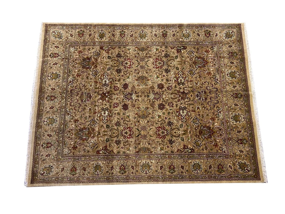 Gold and Beige Antique Floral Oushak Traditional 8x10 Hand Knotted Wool Area Rug