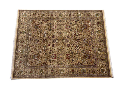 Gold and Beige Antique Floral Oushak Traditional 8x10 Hand Knotted Wool Area Rug