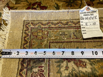 Gold and Beige Antique Floral Oushak Traditional 8x10 Hand Knotted Wool Area Rug