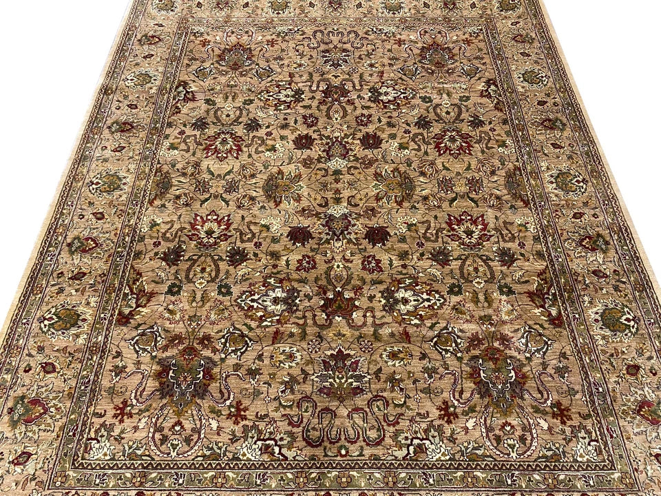 Gold and Beige Antique Floral Oushak Traditional 8x10 Hand Knotted Wool Area Rug