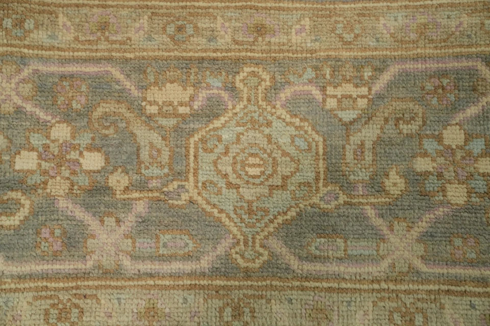 Antique Heriz Serapi Diamond Medallion Powder Blue and Mushroom Hand Knotted 8x10 Wool Area Rug