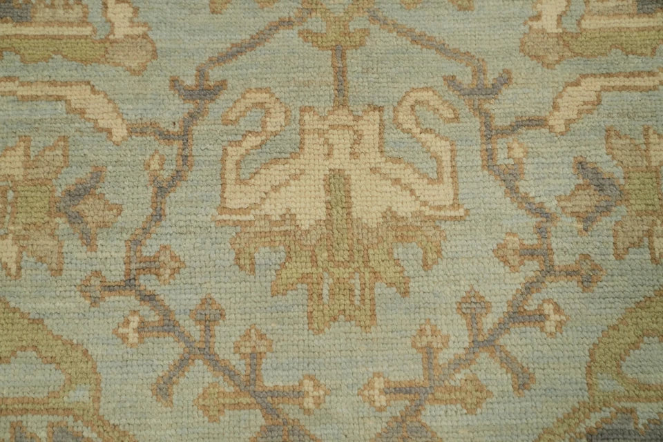 Antique Heriz Serapi Diamond Medallion Powder Blue and Mushroom Hand Knotted 8x10 Wool Area Rug