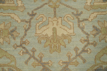 Antique Heriz Serapi Diamond Medallion Powder Blue and Mushroom Hand Knotted 8x10 Wool Area Rug