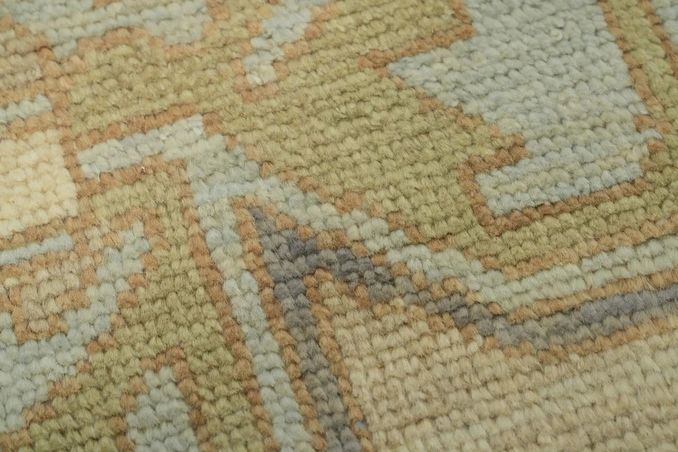 Antique Heriz Serapi Diamond Medallion Powder Blue and Mushroom Hand Knotted 8x10 Wool Area Rug