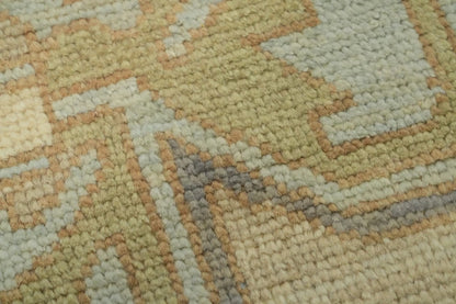 Antique Heriz Serapi Diamond Medallion Powder Blue and Mushroom Hand Knotted 8x10 Wool Area Rug