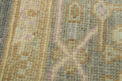 Antique Heriz Serapi Diamond Medallion Powder Blue and Mushroom Hand Knotted 8x10 Wool Area Rug