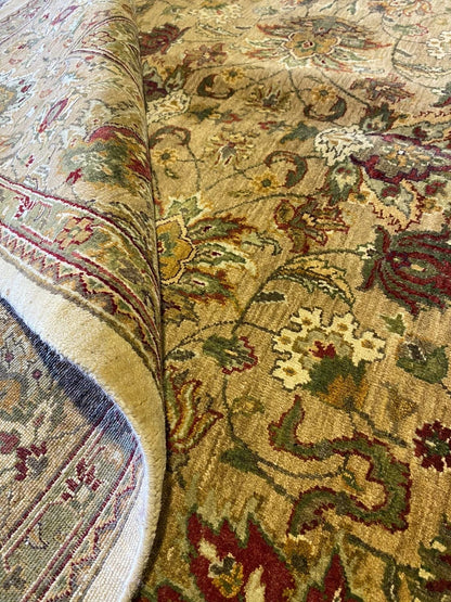 Gold and Beige Antique Floral Oushak Traditional 8x10 Hand Knotted Wool Area Rug