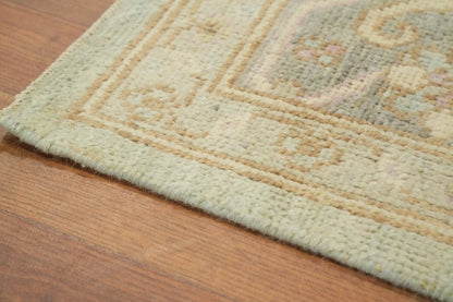 Antique Heriz Serapi Diamond Medallion Powder Blue and Mushroom Hand Knotted 8x10 Wool Area Rug