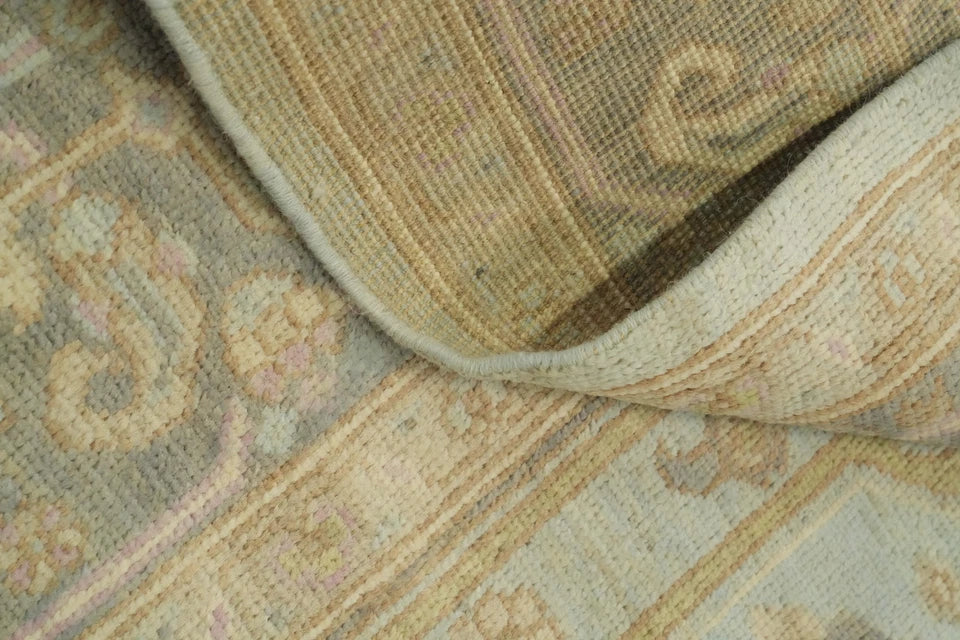 Antique Heriz Serapi Diamond Medallion Powder Blue and Mushroom Hand Knotted 8x10 Wool Area Rug