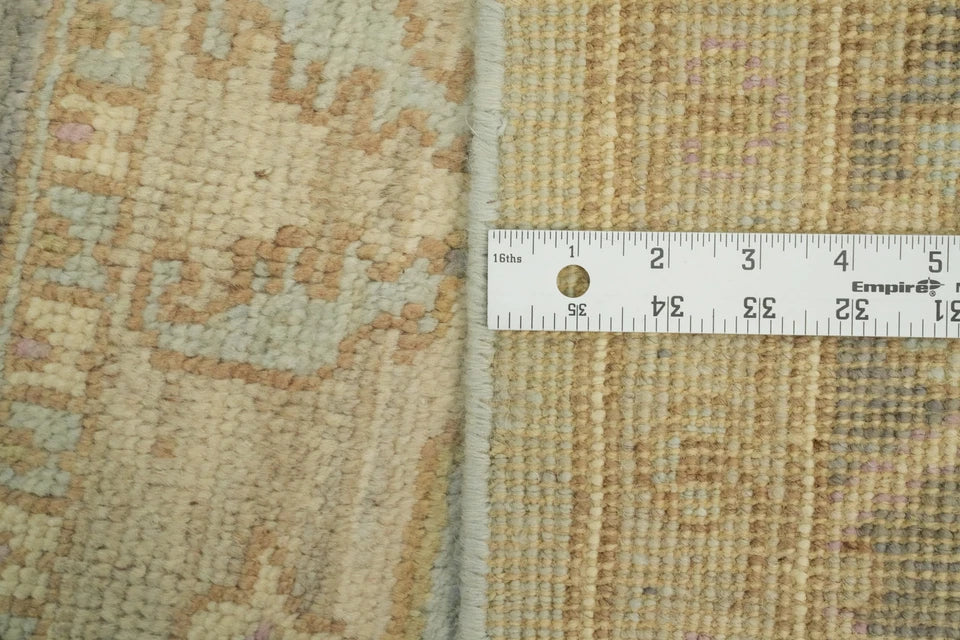 Antique Heriz Serapi Diamond Medallion Powder Blue and Mushroom Hand Knotted 8x10 Wool Area Rug