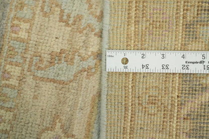 Antique Heriz Serapi Diamond Medallion Powder Blue and Mushroom Hand Knotted 8x10 Wool Area Rug