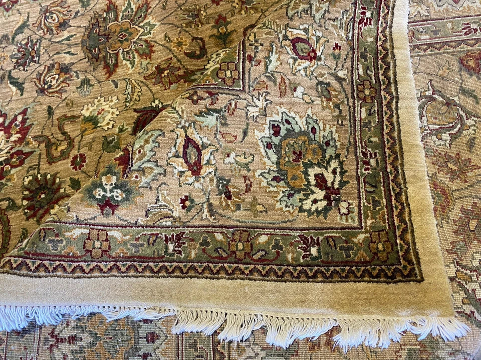 Gold and Beige Antique Floral Oushak Traditional 8x10 Hand Knotted Wool Area Rug