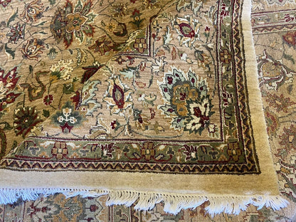 Gold and Beige Antique Floral Oushak Traditional 8x10 Hand Knotted Wool Area Rug
