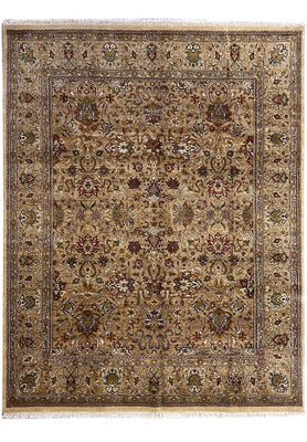 Gold and Beige Antique Floral Oushak Traditional 8x10 Hand Knotted Wool Area Rug
