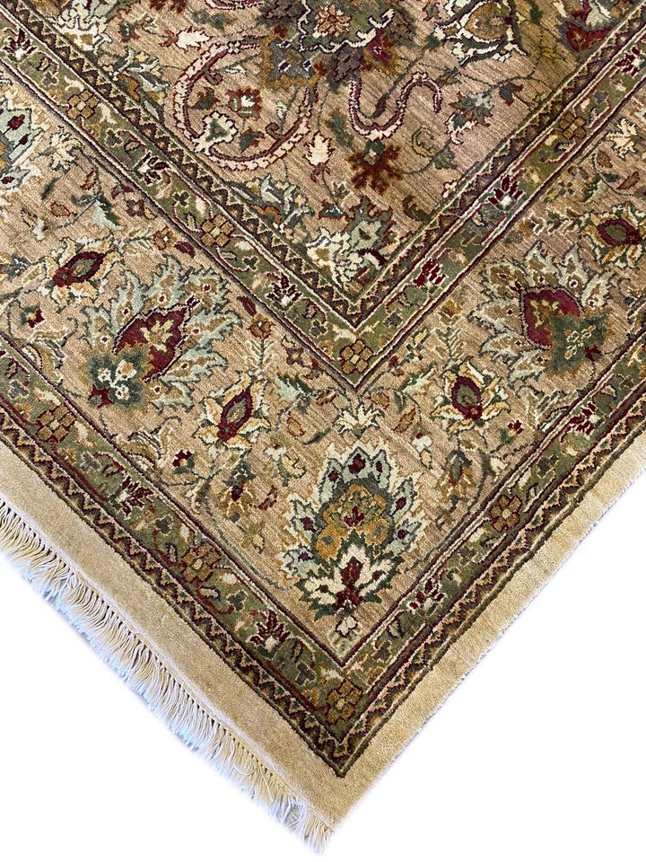 Gold and Beige Antique Floral Oushak Traditional 8x10 Hand Knotted Wool Area Rug