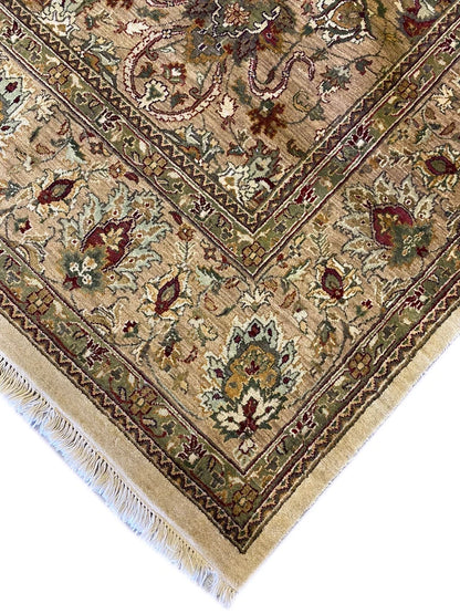 Gold and Beige Antique Floral Oushak Traditional 8x10 Hand Knotted Wool Area Rug
