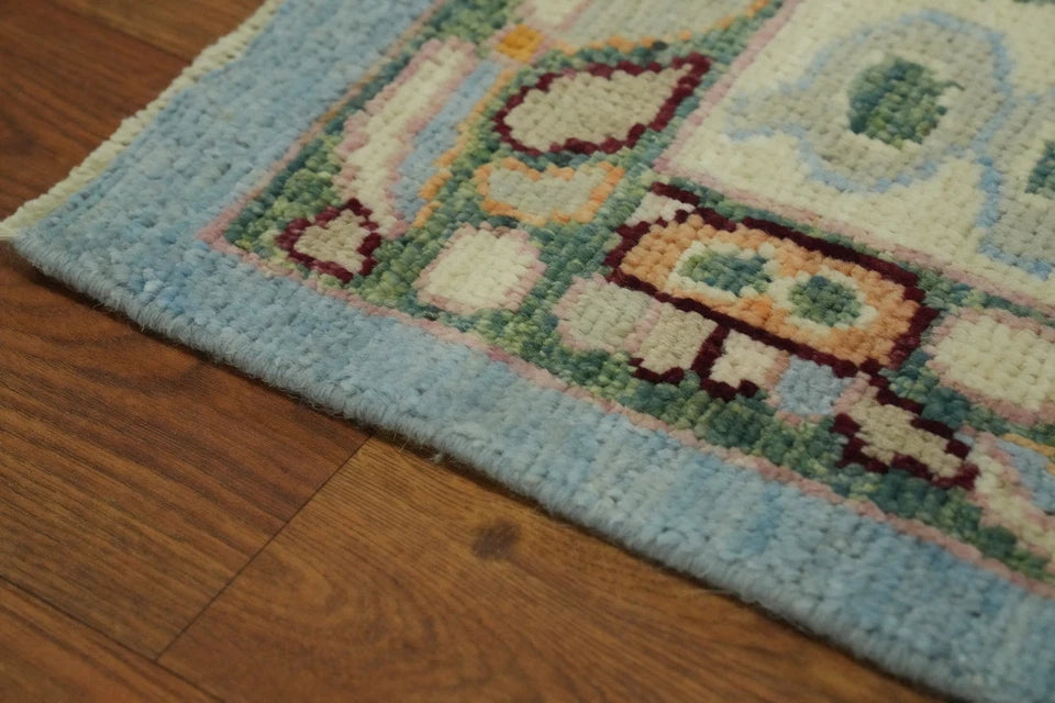 Ivory and Mauve Rose 8x10 Hand Knotted Artistic Heriz Serapi Geometric Medallion Folk Art Wool Area Rug