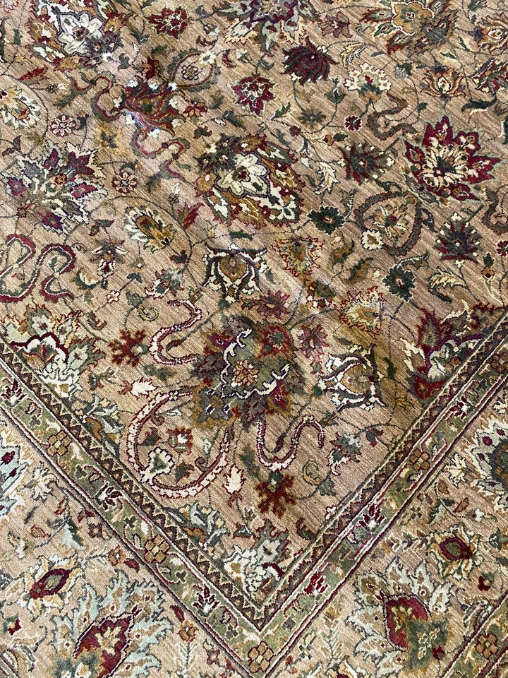 Gold and Beige Antique Floral Oushak Traditional 8x10 Hand Knotted Wool Area Rug