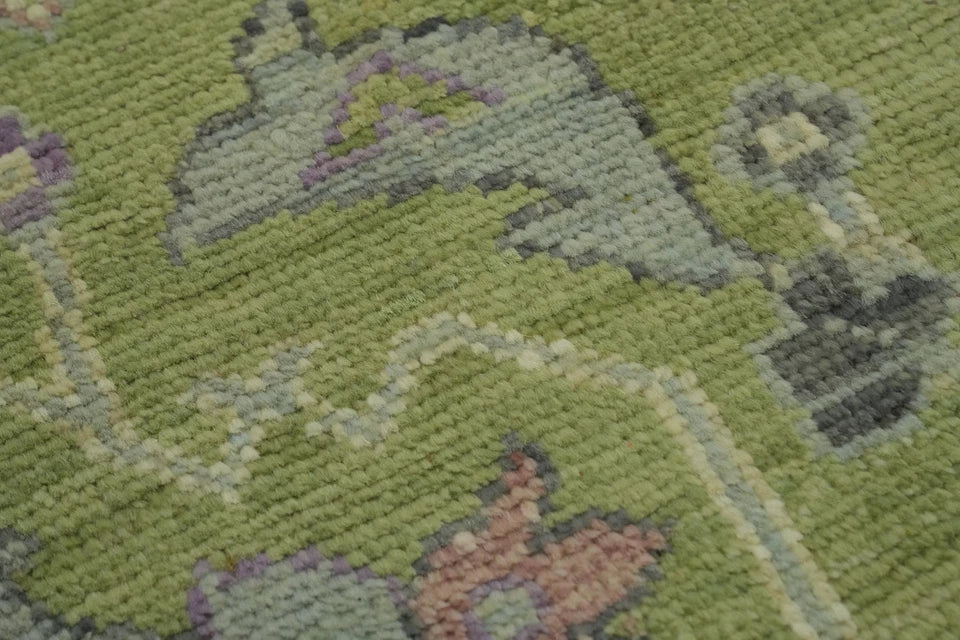 Heriz Serapi Oval Medallion Duck Egg Blue and Lavender Hand Knotted 8x10 Chartreuse Floral Wool Area Rug