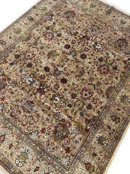Gold and Beige Antique Floral Oushak Traditional 8x10 Hand Knotted Wool Area Rug