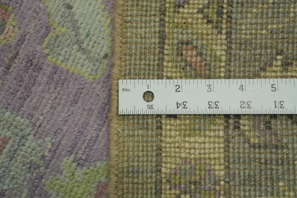 Heriz Serapi Oval Medallion Duck Egg Blue and Lavender Hand Knotted 8x10 Chartreuse Floral Wool Area Rug
