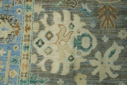 8x10 Unique Sage Grey and Blue Vintage Oushak Hand Knotted All-Over Folk Art Scatter Wool Area Rug