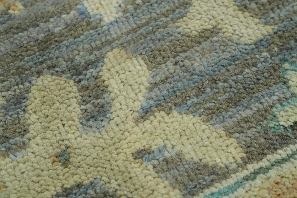 8x10 Unique Sage Grey and Blue Vintage Oushak Hand Knotted All-Over Folk Art Scatter Wool Area Rug