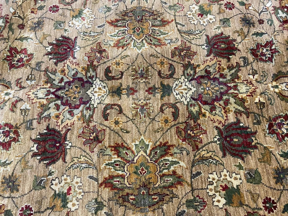Gold and Beige Antique Floral Oushak Traditional 8x10 Hand Knotted Wool Area Rug