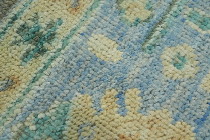 8x10 Unique Sage Grey and Blue Vintage Oushak Hand Knotted All-Over Folk Art Scatter Wool Area Rug