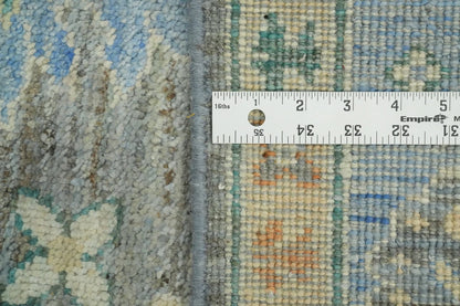 8x10 Unique Sage Grey and Blue Vintage Oushak Hand Knotted All-Over Folk Art Scatter Wool Area Rug