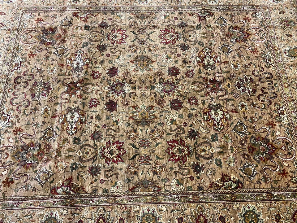 Gold and Beige Antique Floral Oushak Traditional 8x10 Hand Knotted Wool Area Rug