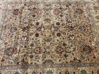 Gold and Beige Antique Floral Oushak Traditional 8x10 Hand Knotted Wool Area Rug