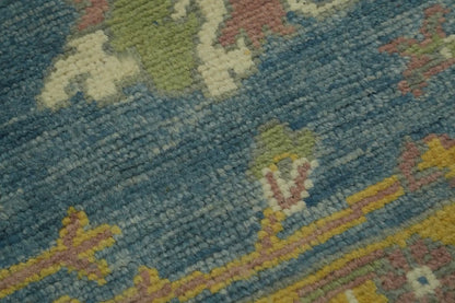 All-Over Floral Scroll Oushak Denim Blue and Gold Antique Traditional 8x10 Hand Knotted Wool Area Rug