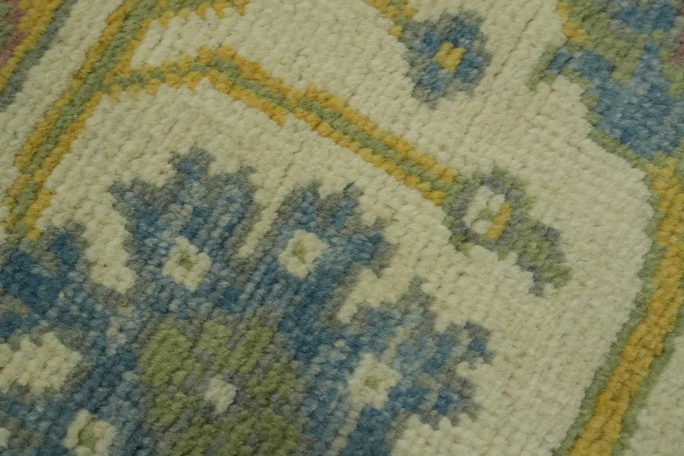 All-Over Floral Scroll Oushak Denim Blue and Gold Antique Traditional 8x10 Hand Knotted Wool Area Rug