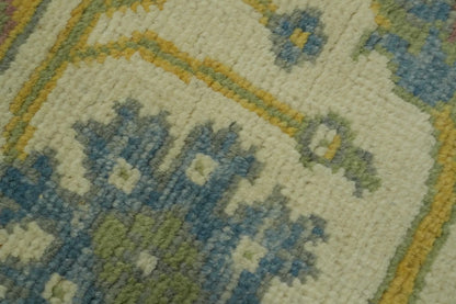 All-Over Floral Scroll Oushak Denim Blue and Gold Antique Traditional 8x10 Hand Knotted Wool Area Rug