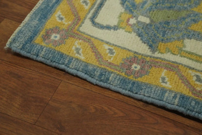 All-Over Floral Scroll Oushak Denim Blue and Gold Antique Traditional 8x10 Hand Knotted Wool Area Rug