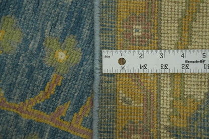 All-Over Floral Scroll Oushak Denim Blue and Gold Antique Traditional 8x10 Hand Knotted Wool Area Rug