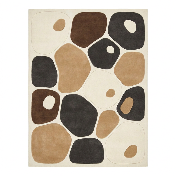 Abstract Pebble Ivory Charcoal Brown and Tan Custom Made Hand Tufted Wool Area Rug