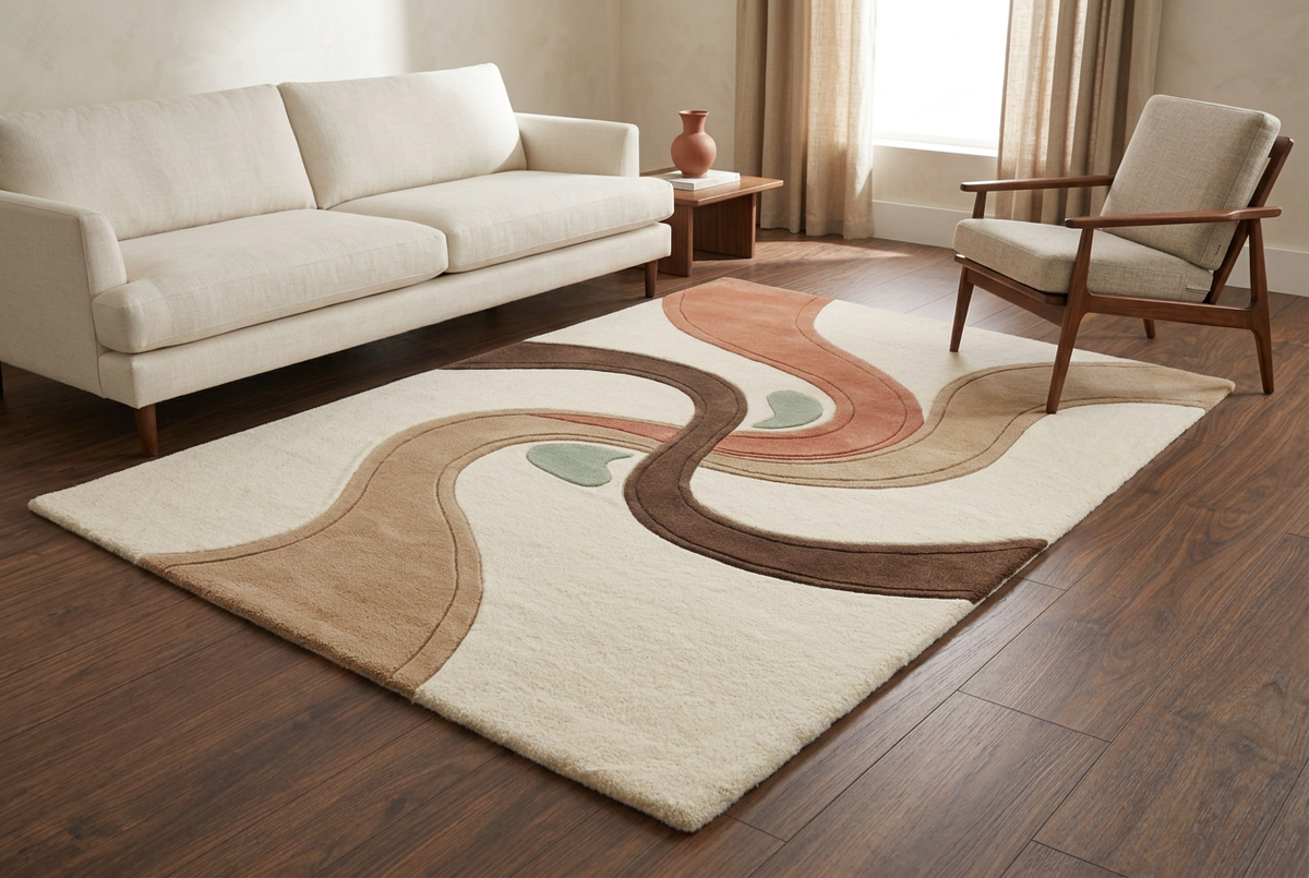 Terra Flow rug in a warm modern living-room concept