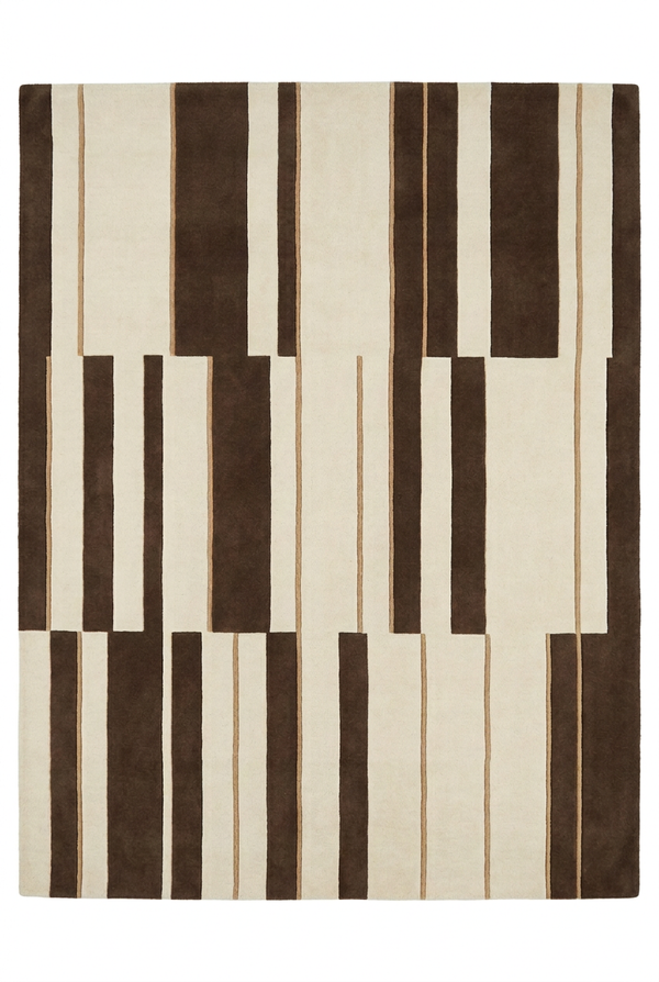 Brown Ivory Staggered Stripe Hand Tufted Wool Area Rug