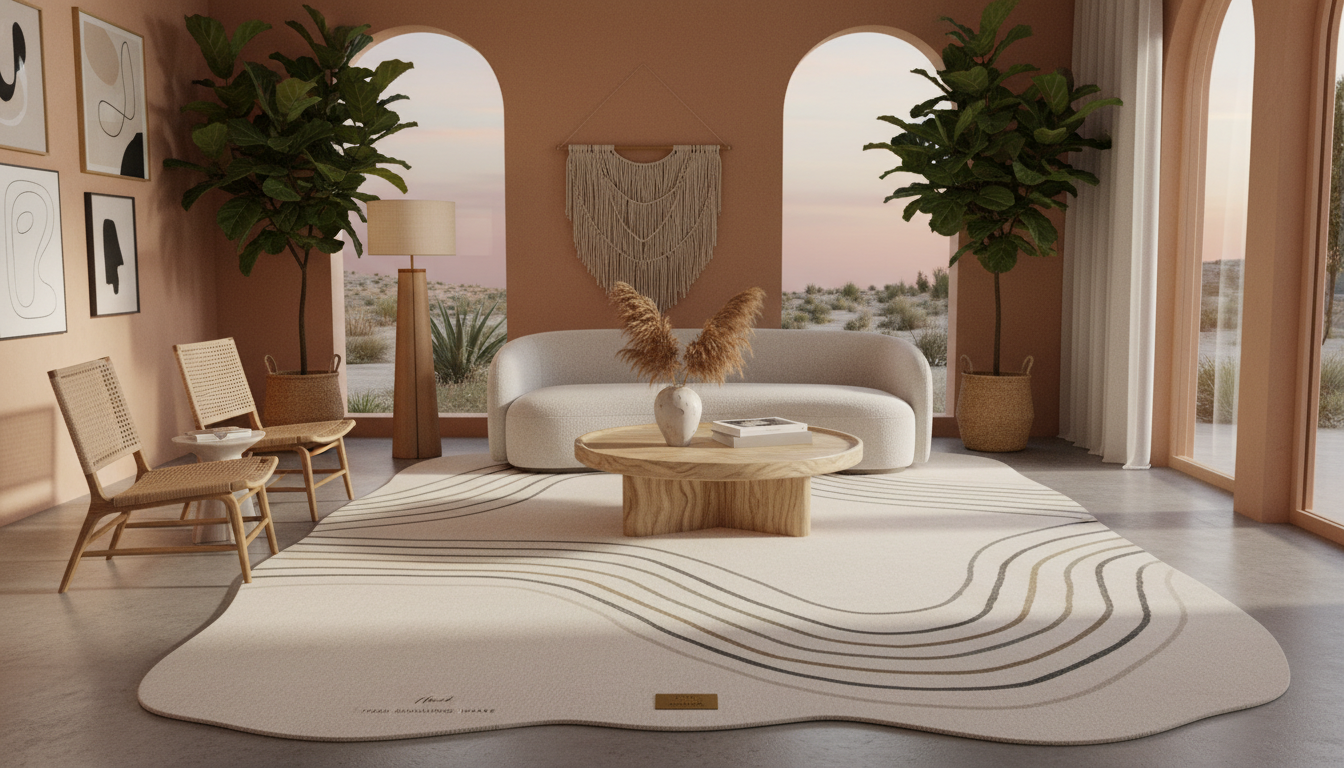 Undulating Wave-Edged Rugs: The Fluid 2026 Trend Redefining Modern Boho Luxury