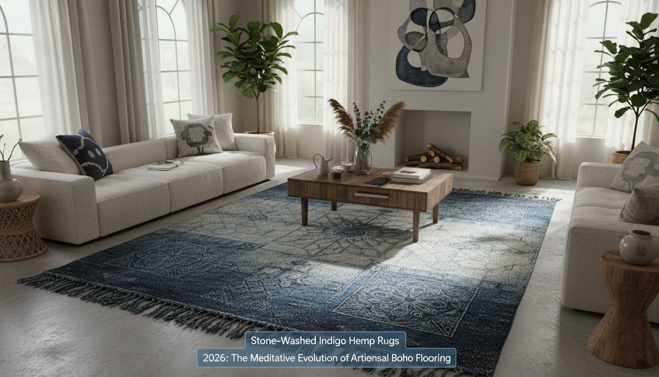 Stone-Washed Indigo Hemp Rugs 2026: The Meditative Evolution of Artisanal Boho Flooring