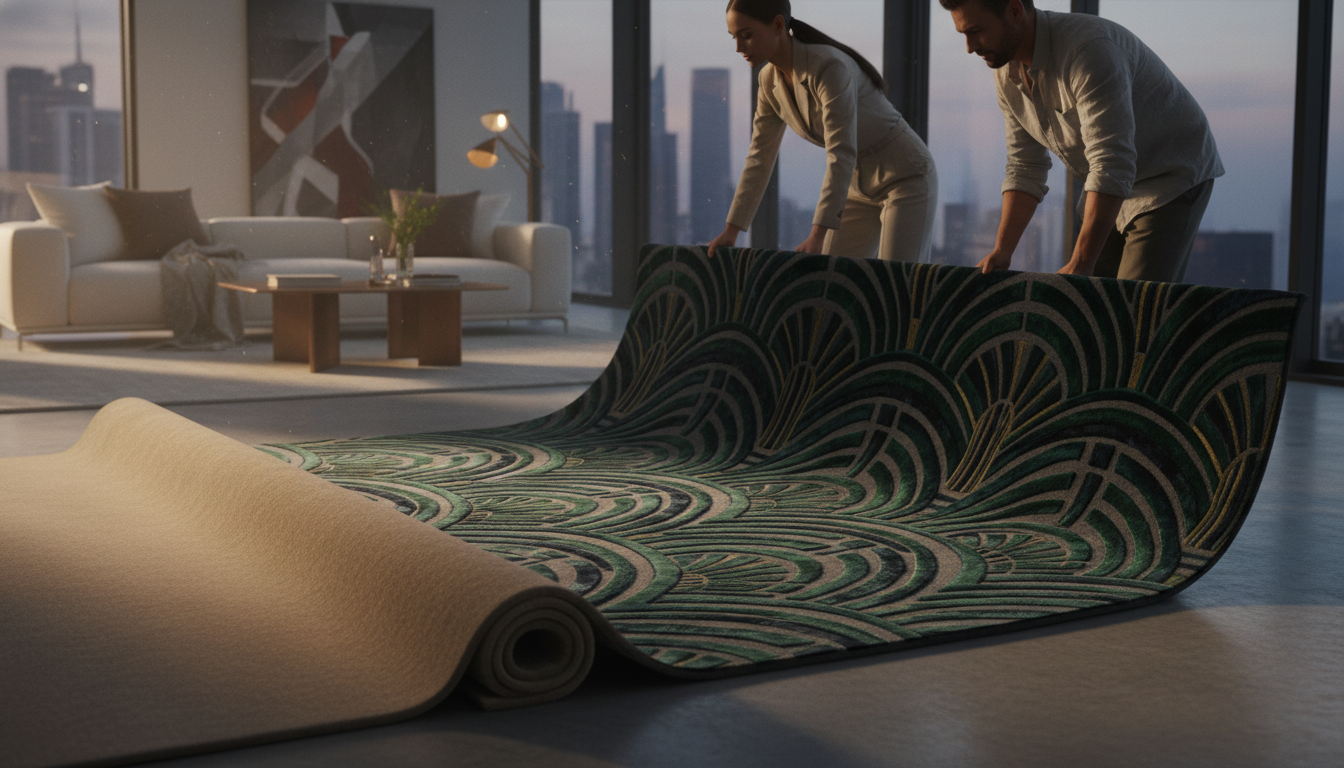 A visual demonstration of the shift from minimalist rugs to complex Neo-Deco artisanal floor coverings.