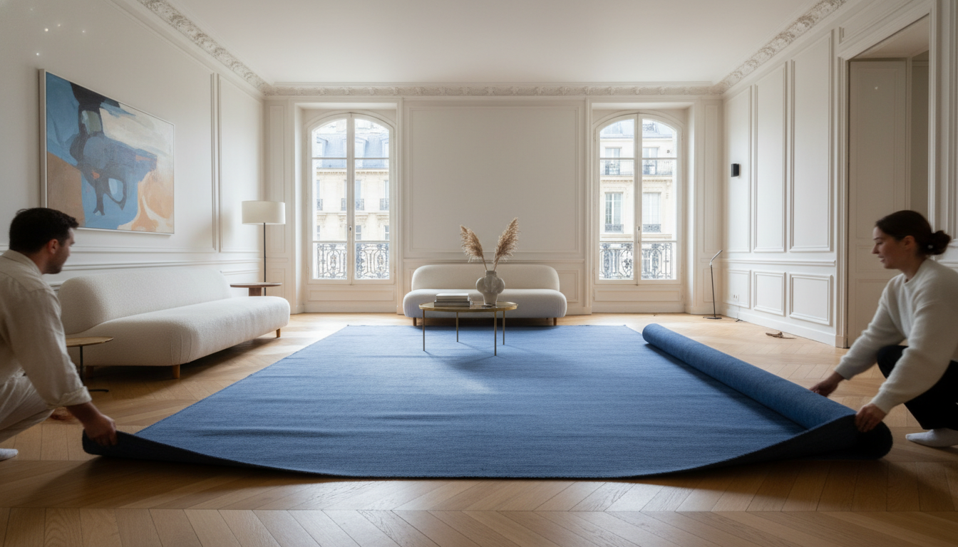 Luxury living room featuring tonal blue rugs 2026 as a sophisticated new neutral base for bohemian decor.