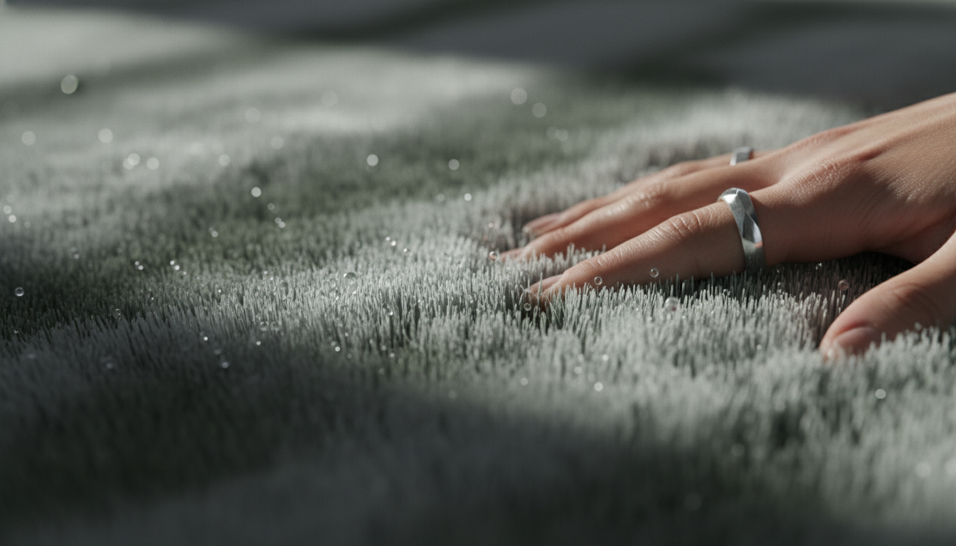 Detailed view of high-sheen Tencel eucalyptus rug fibers demonstrating the 2026 Tencel-Cloud texture trend.