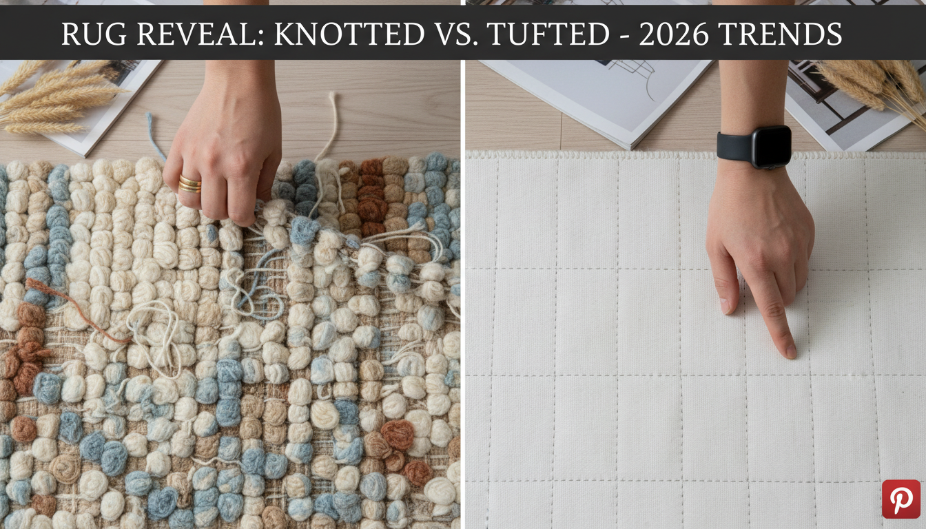 Close-up comparison of the structural backing of hand-knotted and hand-tufted rugs.