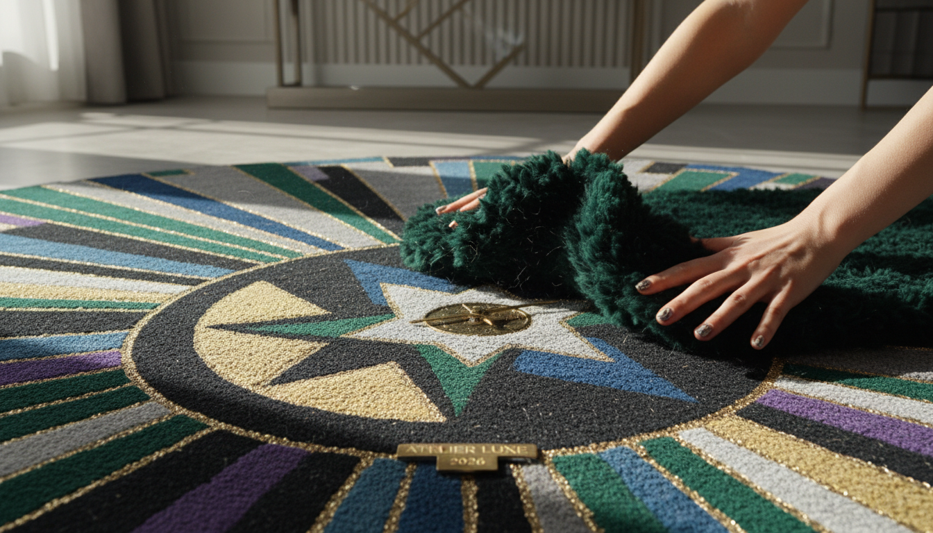 Close-up detail of Neo-Deco rug fibers showing sculptural depth and intricate weaving.