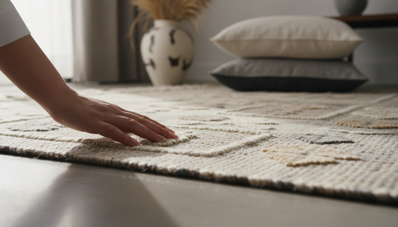 Detailed close-up of natural rug fibers highlighting the sustainable luxury trend in contemporary interior design.